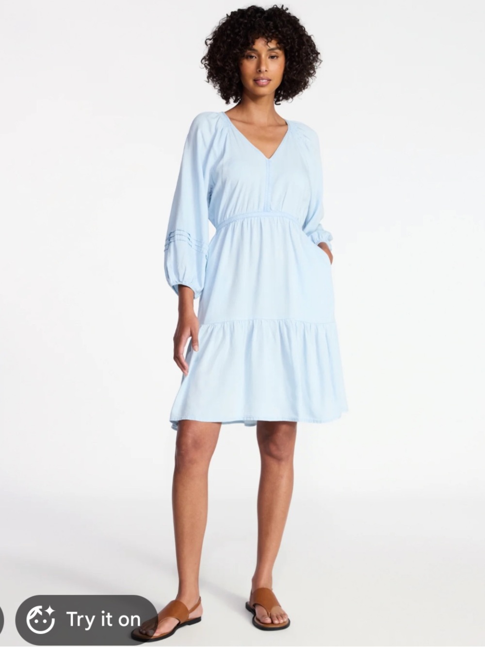 Time and tru light blue tiered mini dress boho prairie XS S